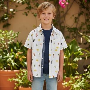 Free Planet White Shirt with Colorful Parrot Print